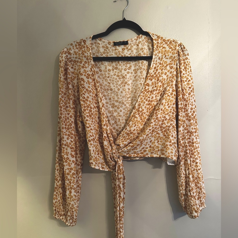 Yellow floral wrap top